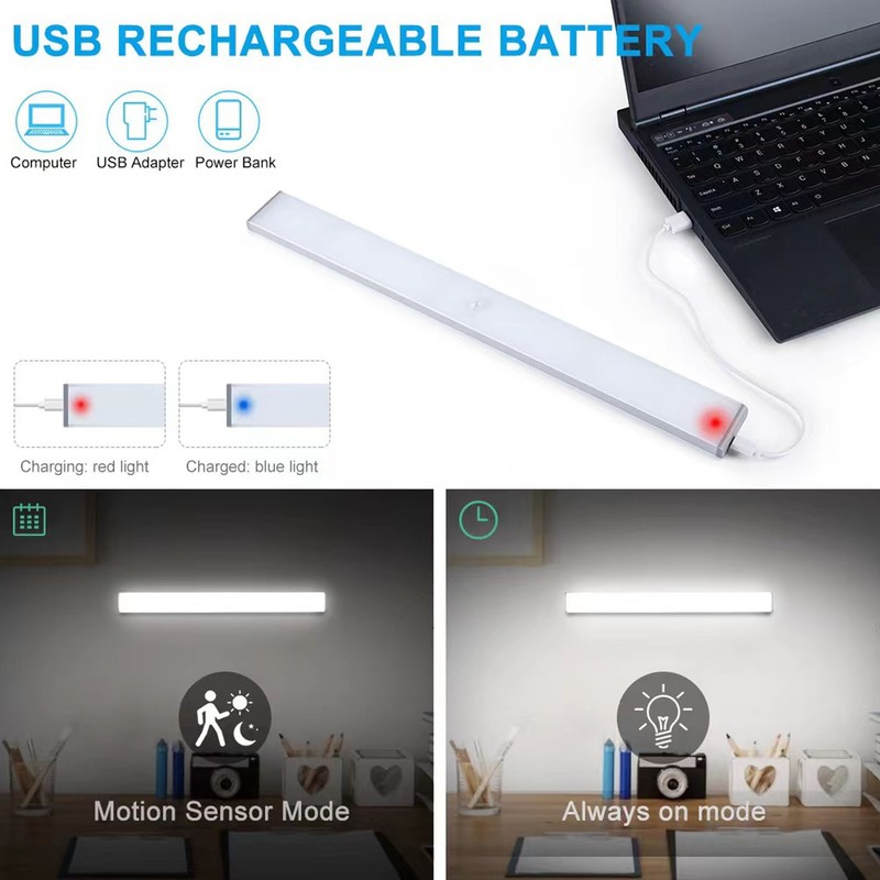 Motion Sensor Light LED Under Cabinet Closet Lighting USB Rechargeable