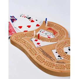 Bicycle Large 29 Wood Cribbage Track Board FREE 808 Red Playing Cards & Pegs