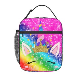 YETTA YANG Rainbow Unicon Colorful Portable Lunch Bag Insulated Lunch Box Reusable Totes For Women Men Work Picnic Camping