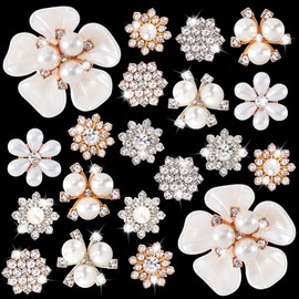 HINZIC 20 PCS Pearl Flower Buttons Vintage Pearl Brooch for Jewelry Making, Wedding Rhinestone Button Charm Embellishments for Women DIY Clothes Bags Shoes Decoration