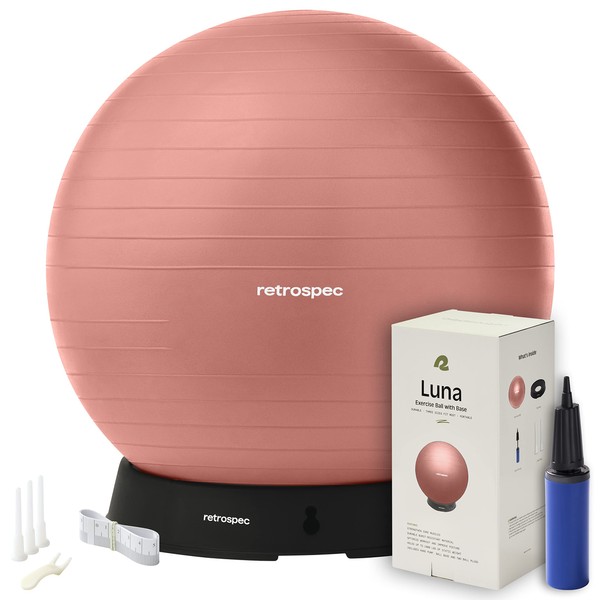 Retrospec Luna Exercise Ball - 55, 65, or 75cm Yoga Ball for Workouts, Stability, Pregnancy - Swish Balance Ball w/Pump & Base for Office & Home Gym