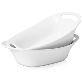 DOWAN Large Serving Bowls with Handles, 60 OZ Oval Serving Platter for Turkey, Fruit Salad Serving Dishes for Entertaining, Porcelain Pasta Bowls for Mother's Day, Parties, Set of 2, White