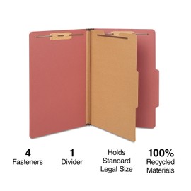 Staples Pressboard Classification Folder, 1-Divider, 1.75-inch Expansion, Legal Size, Brick Red, 40/Carton (ST614436/6144VS)