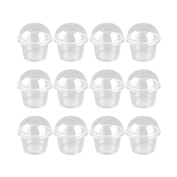 PRETYZOOM 50pcs 250ml Fruit Cups with lid Small lids Dome ice Cream Yogurt containers Baking Supplies for Kids Parfait- Disposable Dessert Cups Clear Salad Cups- Dessert Cups with Cover