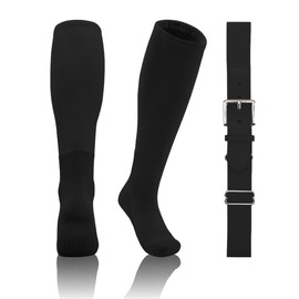 QBK 2T/3T/4T/5T Toddler Baseball Socks And Belt Youth Softball Tee Ball Combo Set for Boy Girl (1 Pairs of Socks & 1 Belt)(BLACK 8-10Y)