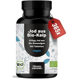 Iodine Tablets from Organic Kelp High Dose - 365 Tablets - 200 µg Iodine Tablets, Vegan & Produced in Germany - Packaging May Vary