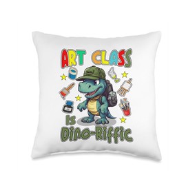 MGraham School Apparels Art-Class is Dino-Riffic T Rex Dinosaur Back-to-School Throw Pillow, 16x16, Multicolor