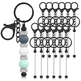 Tondiamo 12 Pcs Beadable Keychains Bars Bulk for Keychain Making Blank Beaded Metal Keychain for Craft Keychain DIY Gift(Black)