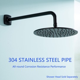 SWHYGER 16 Inch Shower Arm with Flange Wall Mount L-Shape Stainless Steel Heavy Duty Rainfall Shower Head Pipe Replacement,Matte Black,SW-96018-16MB.