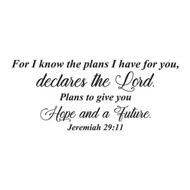 Family Plans to Give You Hope and Future Motivational Quote Wall Decal Decoration Jeremiah 29:11 Bible Verse Cursive Religious Quote Lasts Years and Easily Removable - Size: 40 in(W) x 28 in(H)