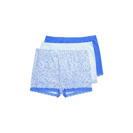 Ulla Popken Ladies Plus Size Plus Size Panties 3 Pack Lace Hem Floral Pattern/Plain 838621, blue