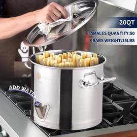 ARC 20QT Stainless Steel Tamale Steamer Pot w/Easy-fill Water Spout, Seafood Crab Steam with Divider and Steamer Rack, 5 Gallon