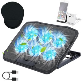 Laptops Bases Enfriador 6 Ventiladores para 12-17pulgadas USB Dual,Enfriador para Laptop de Juegos,Base De Refrigeración para Ordenador Portatil (Negro)