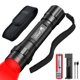 ULTRAFIRE Red Light Torch Single Mode LED Red Torch for Night Vision, Zoomable 620-630nm Red Light for Hunting, Portable Small Red Flashlight for Aviation Astronomy WF-508R