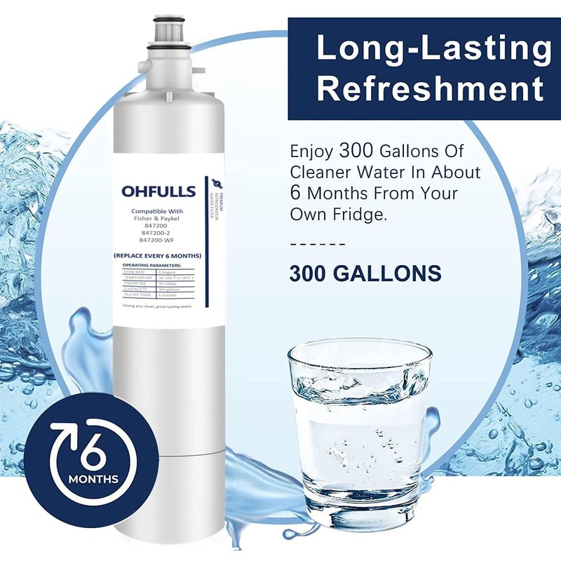 OHFULLS 847200 Refrigerator Water Filter, Compatible with Fisher Paykel 847200