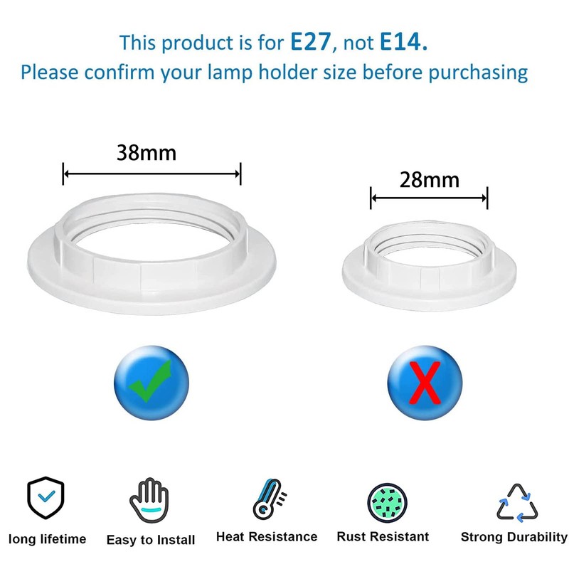Lampshade Reducer Ring E27 Screw Collar Ring 40MM, E27 Lamp