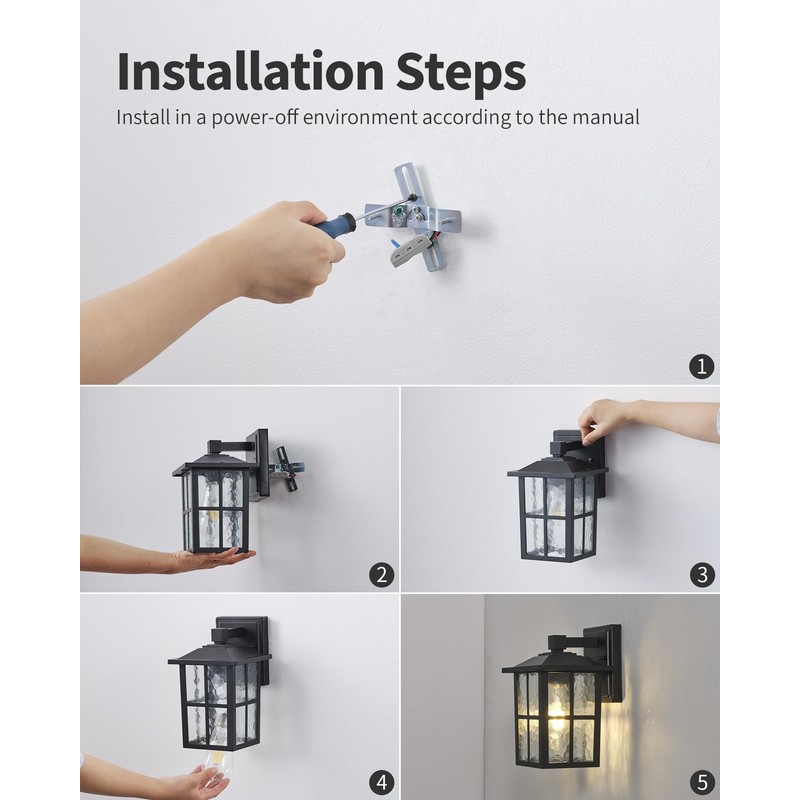 KDG Black Outdoor Waterproof Modern Patio Wall Light Fixtures Set