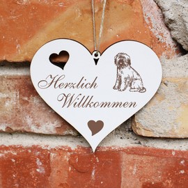 Herzlich Willkommen Sign – Briard Dog – Decorative Heart Wooden Welcome Sign Door Sign Decorative Sign Door Decoration