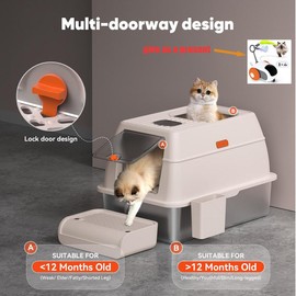 Aoktech LB02 Large Cat Litter Box with Lid, Metal Litter Pan Tray with High Wall Sides Enclosure, Non-Sticky, including cat mat and metal litter - Metal cat litter box: Pet Toy Car（giveaway）