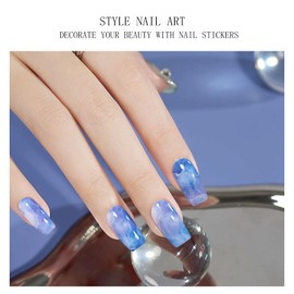 JMEOWIO Gel Nail Stickers Orange Purple Blue Marble Semi Cured Gel Nail Strips Wraps UV/LED Nail Supplies Nail Art Design Decoration Accessories