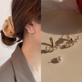 Wendalern Pearl Front Back Earrings Small Pearl Ear Jacket Earrings Bridesmaid Wedding Pearl Stud Earrings Hypoallergenic Statement Earrings Jewellery for Women Girls