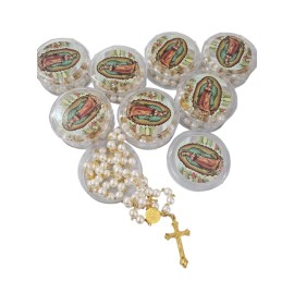 Set of 12x white gold faux pear unique Guadalupe Rosary  Baptism First Communion