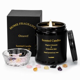 Deep Forest Gentle Scented Candles Set with Healing Crystals for Home Scented,Made of Plant Soy Wax 7oz,Relieve Stress,Balance Energy,Promote Love and Friendship,Attract Wealth