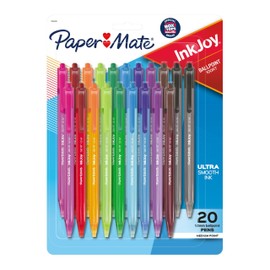 Bolígrafos Paper Mate InkJoy 100RT retráctiles, punta mediana (1.0mm), colores surtidos, 20 unidades - Esenciales para maestros, suministros de oficin