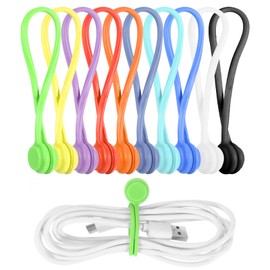 Ptwola 10 Pack Magnetic Cable Ties Reusable Cord Organizer Silicone Multicolor Small Electrical Cord Holder Management Twist Ties Keeper Wrap Clips for Charging Cable Fridge Magnets Hanging Stuff
