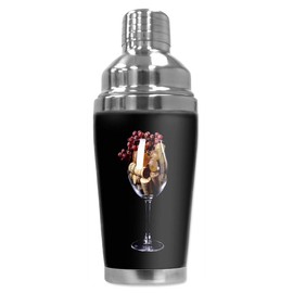 Mugzie 16 Ounce Stainless Steel Cocktail Shaker/Martini Shaker with Wetsuit Cover - Corks in a Wine Glass