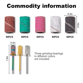 VIVIIHOO Sanding Sleeves Nail Cutter 250 Pieces - Sanding Caps Attachments 80/120/150/180/240GRIT - Nail Cutter Bits for Manicure Pedicure Nail Care - Includes 3 Pieces Nail Drill - Box for Nail Art