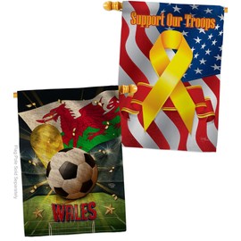 World Cup Wales Burlap House Flags Pack Sports Soccer Game Goal Ball Football Entertainment Activity Physical Support Our Troops Small Decorative Gift Yard Banner Double-Sided Made In USA 28 X 40