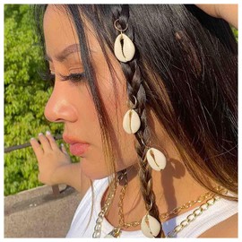 Vacaonio Vintage Gold Dreadlock Hair Rings Clips Sea Shell Dangle Hair Braid Clip Shell Braid Hair Hoops Rings Decoration Hip Hop Hair Rings Accessories for Women and Girl Headdress 5 Pcs