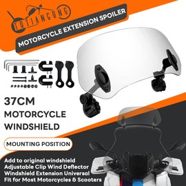 totiancong Motorcycle Universal 37cm Windshield Extension Adjustable Clip Wind Deflector for Kawasaki Yamaha Harley Suzuki Buell Triumph Ducati Aprilia Spoiler Windscreen,Clean