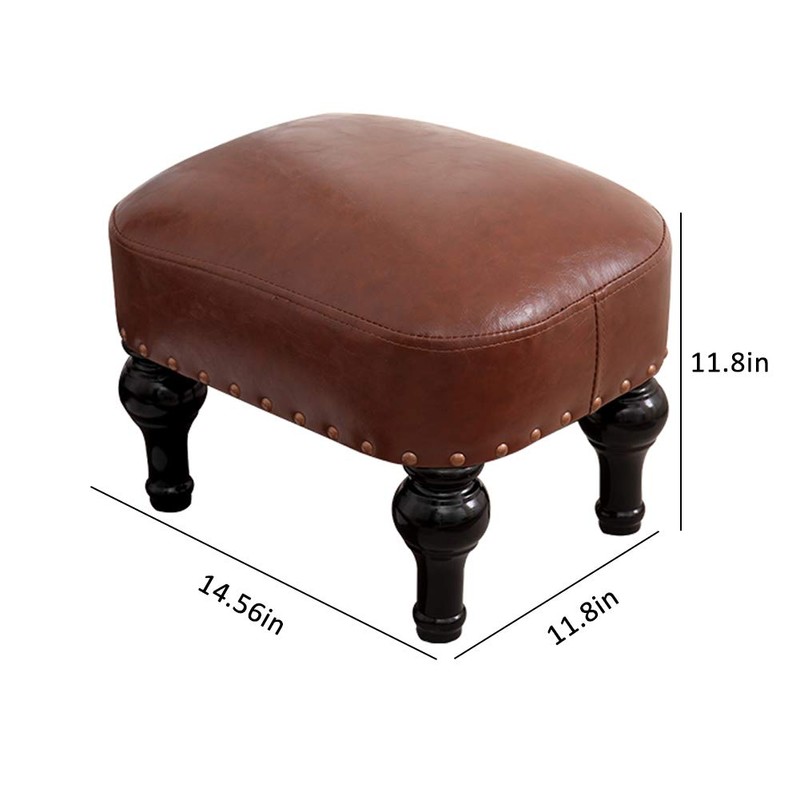 Kelendle Small Foot Stool for Living Room Brown Leather Stool