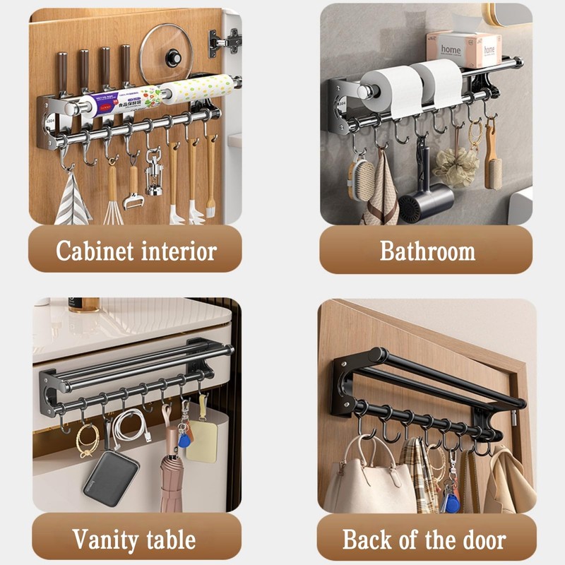 Multifunctional Kitchen Storage Rack, No-Drill Adhesive Wall Mounted Utensil &