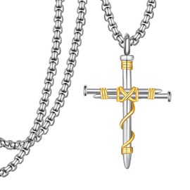 Cross Necklace for Men 925 Sterling Silver Nail Cross Necklace for Men Jesus Cross Pendant Christian Gifts for Men Women