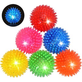 6-Pack 2.5” LED Light-Up Squeaky Dog Toy Balls ，Durable Interactive Glow Fetch Toys for Aggressive Chewers，BPA Free Non-Toxic, Spiky Puppy Chew Balls