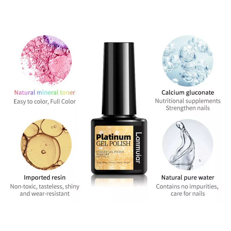 MM11 Esmaltes De Uñas Gel Con Purpurina Dorada Plateada 6