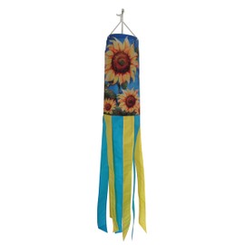 Majestic EPP Home and Outdoor 40-Inch Vibrant Fabric Sunflowers with Butterfly Windsock with Rainbow Colors Tails