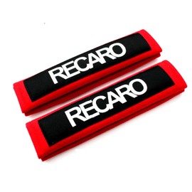 NEW Red Seat Belt Cover Shoulder Pads Pairs with Embroidery RECARO Racing Logo