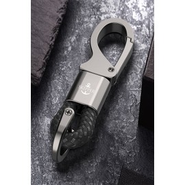 SKIPPER 8747 Keyring Carabiner with Ring and D-Clip, Leatherette stainless steel,