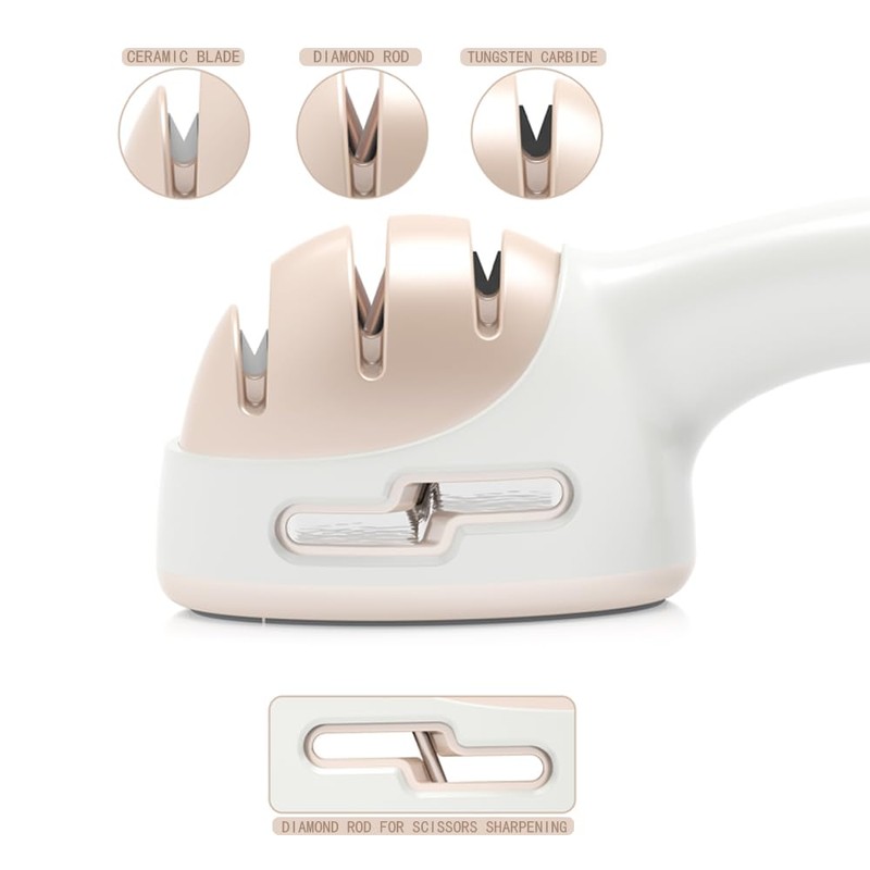 Knife Sharpener for Kitchen, Pink Handheld Sharpener for Repairing and