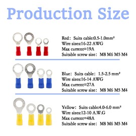 CEEYSEE 360Pcs 22-16 16-14 12-10 AWG Insulated Ring Terminals-Electrical Wire Connectors-Ring Crimp Terminals Connectors Assortment Kit（PRZ)