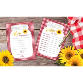 BabyQ BBQ Baby Shower Advice Cards, Wishes for Baby, Fun Mason Jar Rustic Neutral Game Cards, 50 Count