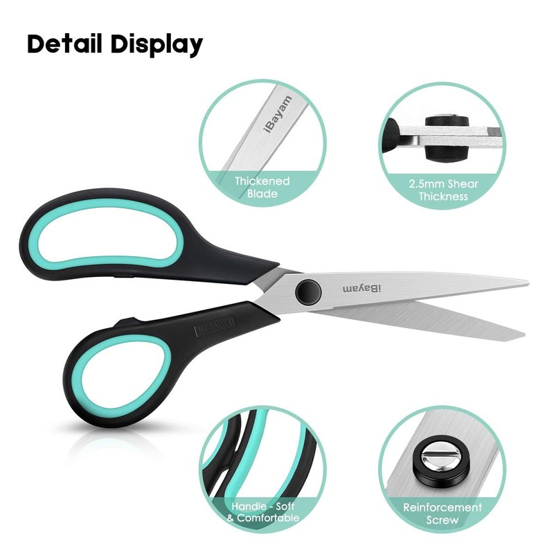 iBayam 3-Pack 8" Heavy Duty Scissors with Ultra Sharp Blades