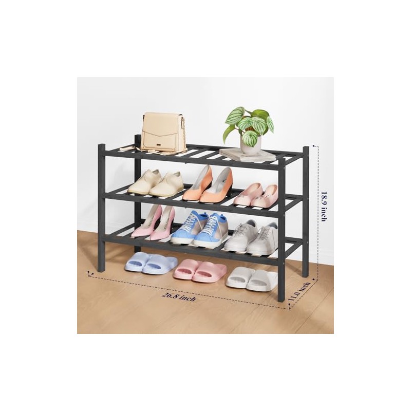Kitsure Bamboo Wooden Shoe Rack for Closet, 26.8" Wide -