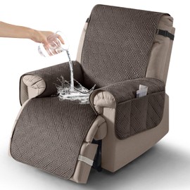 Timeles Velvet Recliner Chair Cover, 100% Waterproof Recliner Covers That Stay in Place with Pocket for Pets & Dogs (Medium: 25", Chocolate)