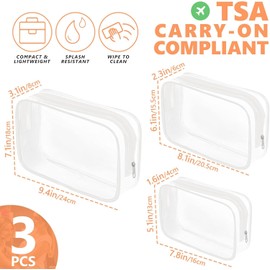 MKUCCD 3Pcs Transparent Toiletry Bag, Transparent Cosmetic Bag with Zipper, TSA Certified Travel Bag, Women's Travel Cosmetic Bag, Transparent PVC Bag, Portable Travel Duffel Bag (2White 3 Pack)