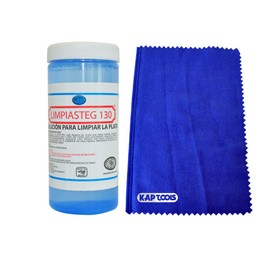 KAP TOOLS Kit de Limpieza para Joyería de Plata: Incluye Liquido de limpieza Limpiasteg Plata de 250 ml + Paño Grande, Limpiador liquido de joyería, Solución para Limpieza Profesional de Joyería